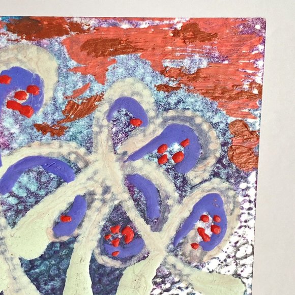 ATC ACEO Original 'Fiddle Fern' Textured Encaustic Wax Paint Tristina Elmes - Picture 6 of 7